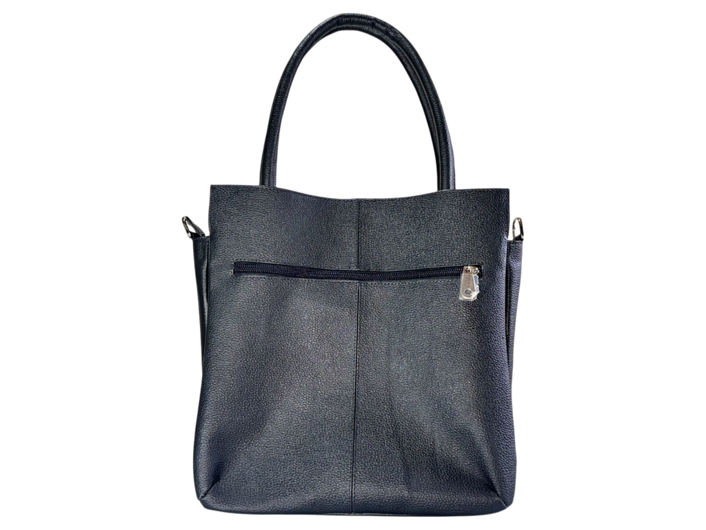 Bolso tote de cuero natural – Negro con textura grid