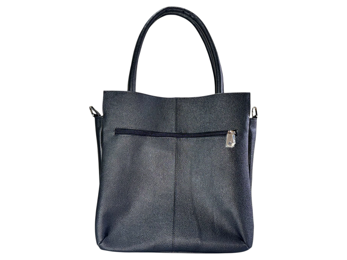 Bolso tote de cuero natural – Negro con textura grid