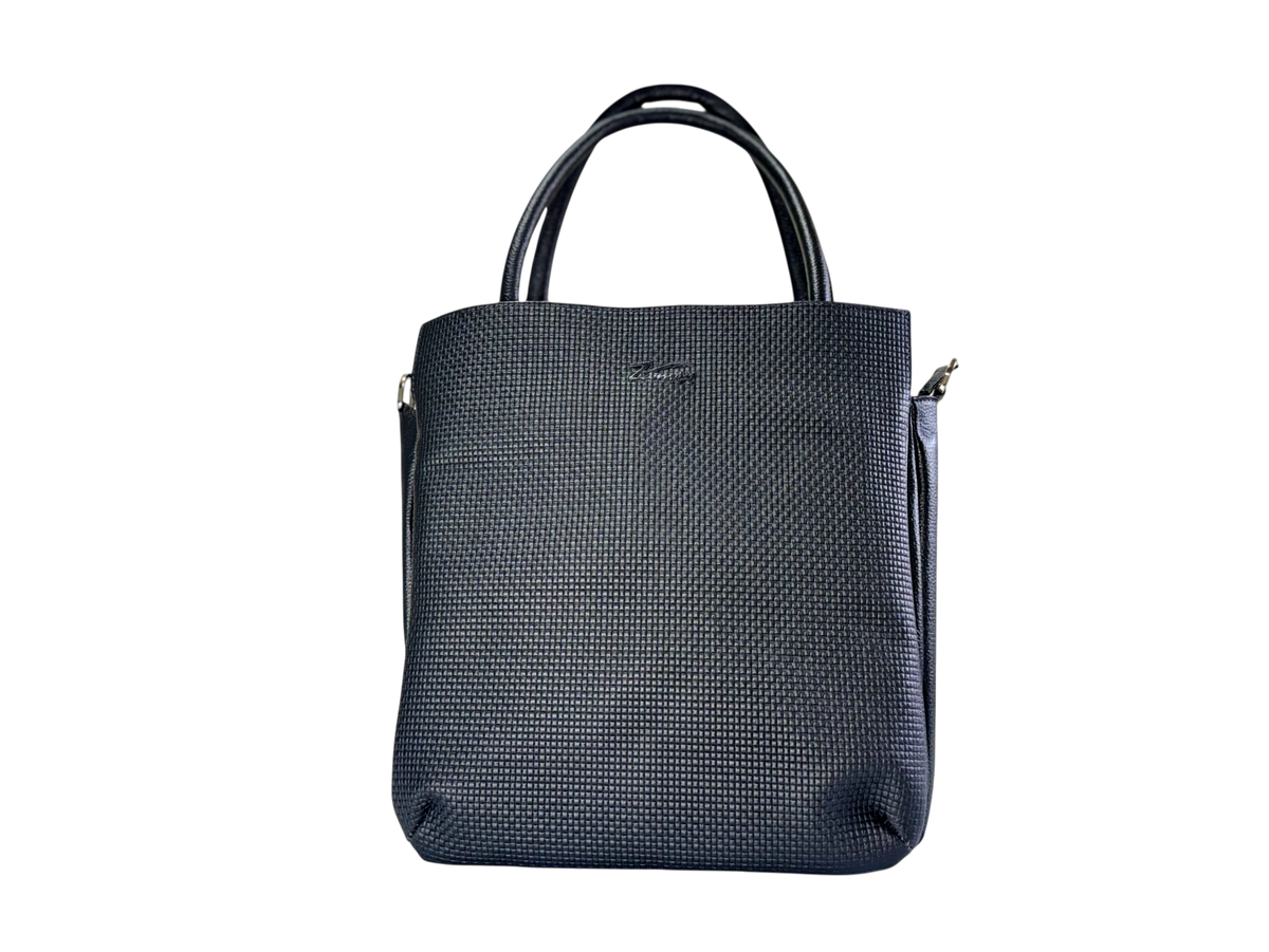 Bolso tote de cuero natural – Negro con textura grid