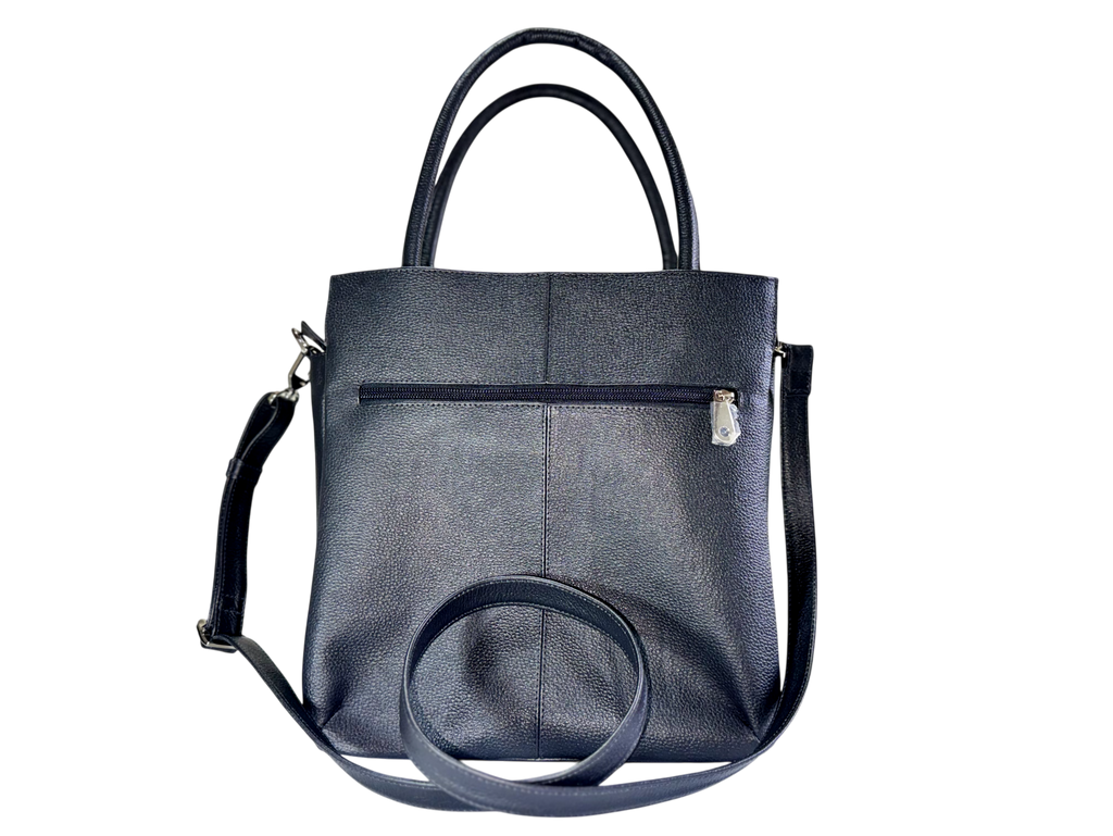Bolso tote de cuero natural – Negro con textura grid