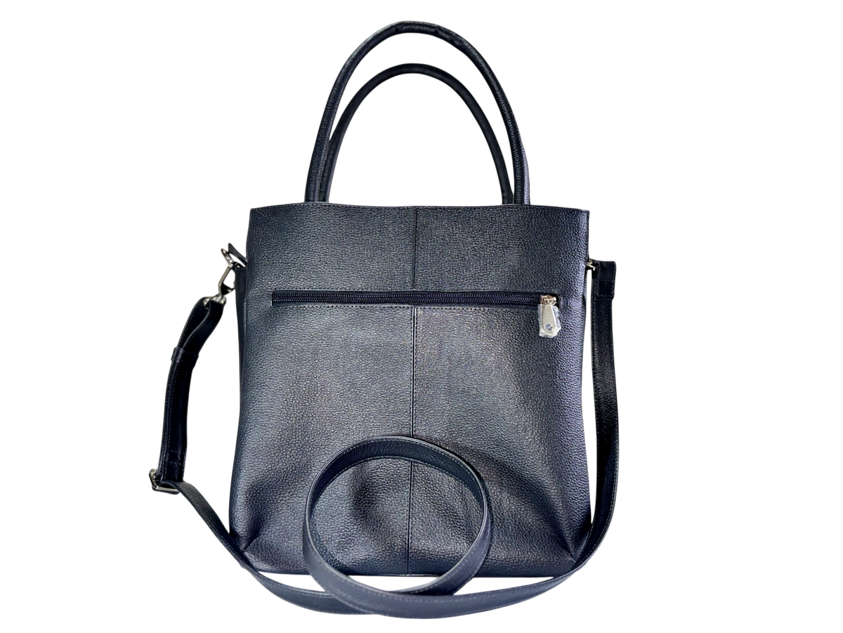 Bolso tote de cuero natural – Negro con textura grid