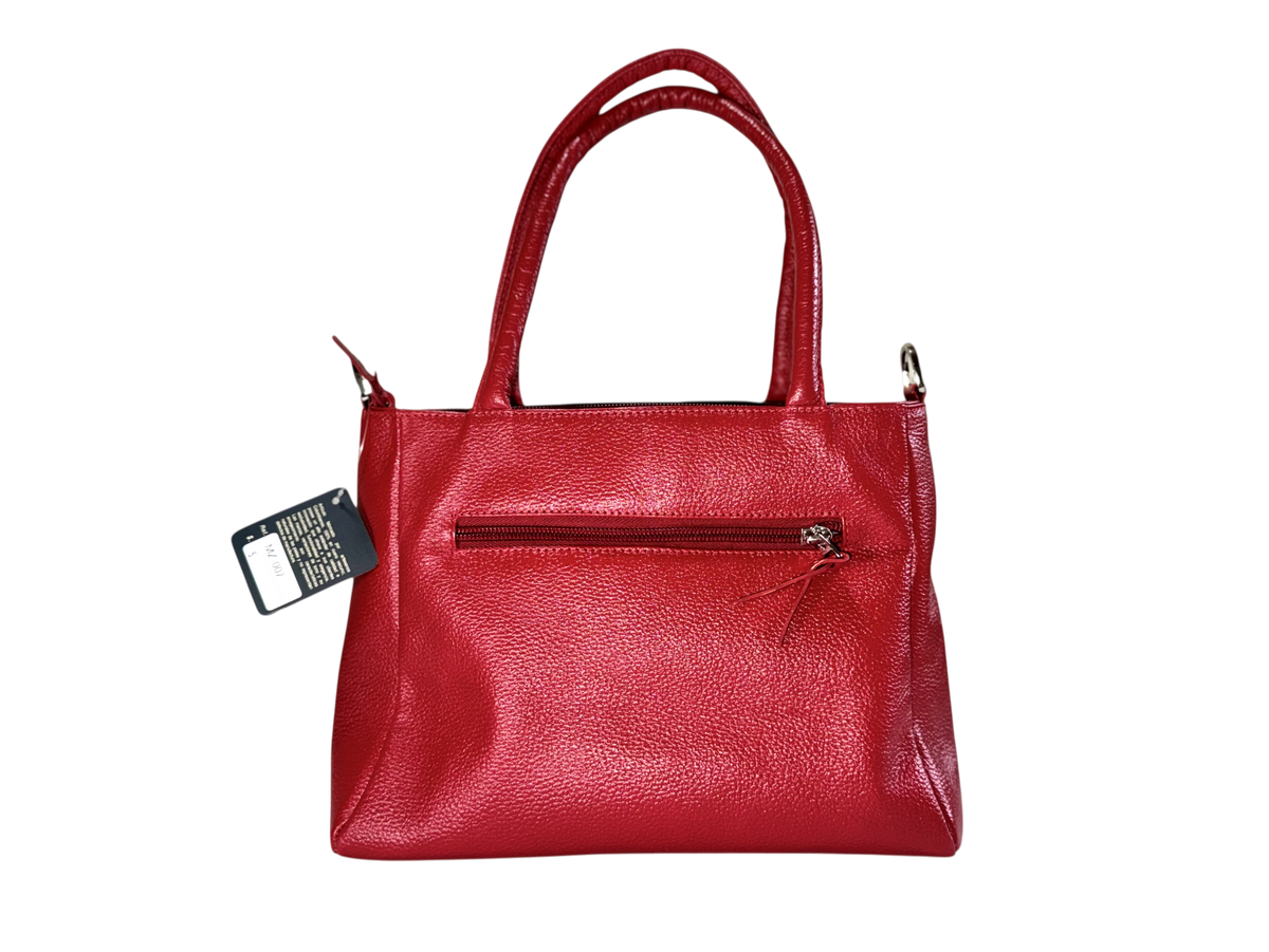 Bolso de cuero natural dama – Cognac - Rojo, con solapa y textura honeycomb
