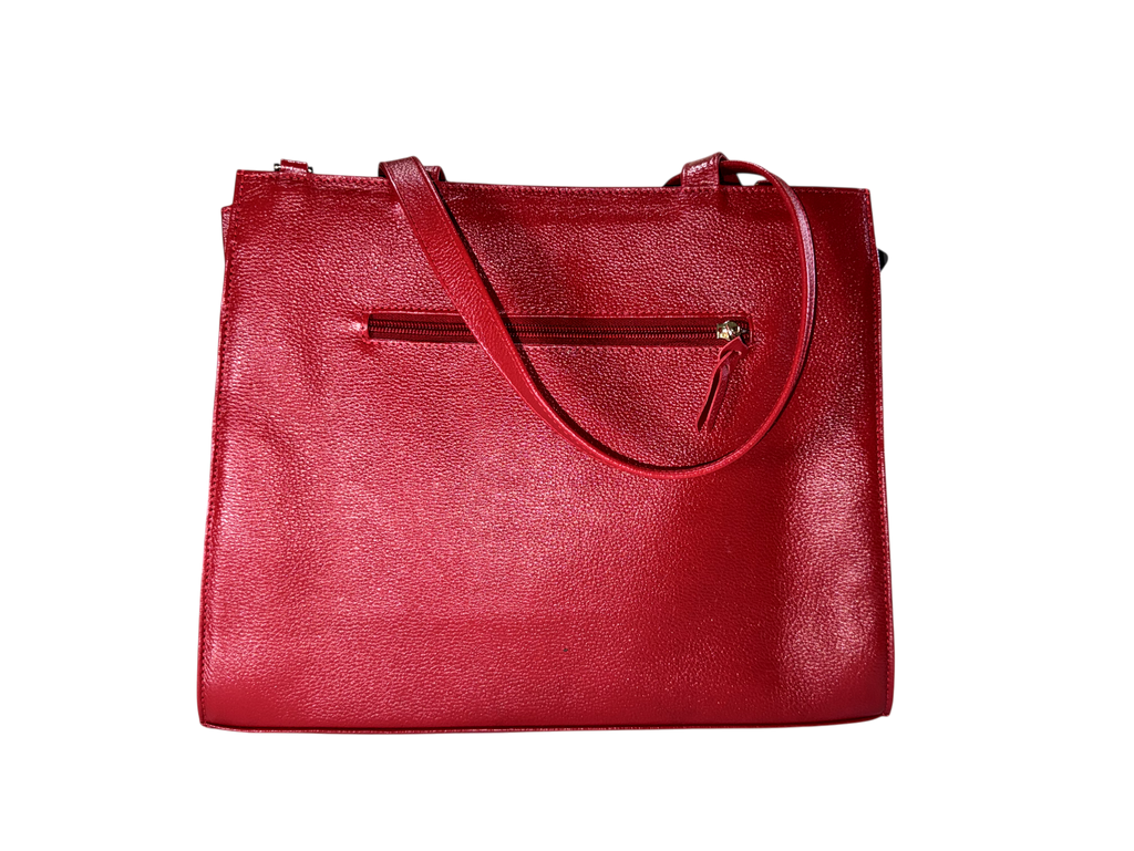 Bolso tote de cuero natural – Rojo con textura geométrica