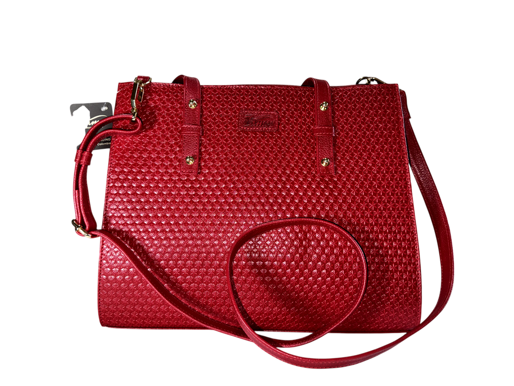 Bolso tote de cuero natural – Rojo con textura geométrica