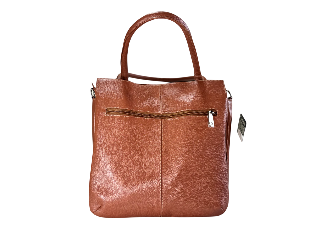 Bolso tote de cuero natural – cognac con textura grid