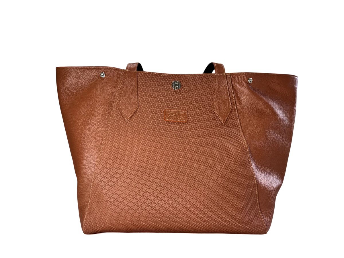 Bolso tote doble cara de cuero natural – Cognac y negro mate