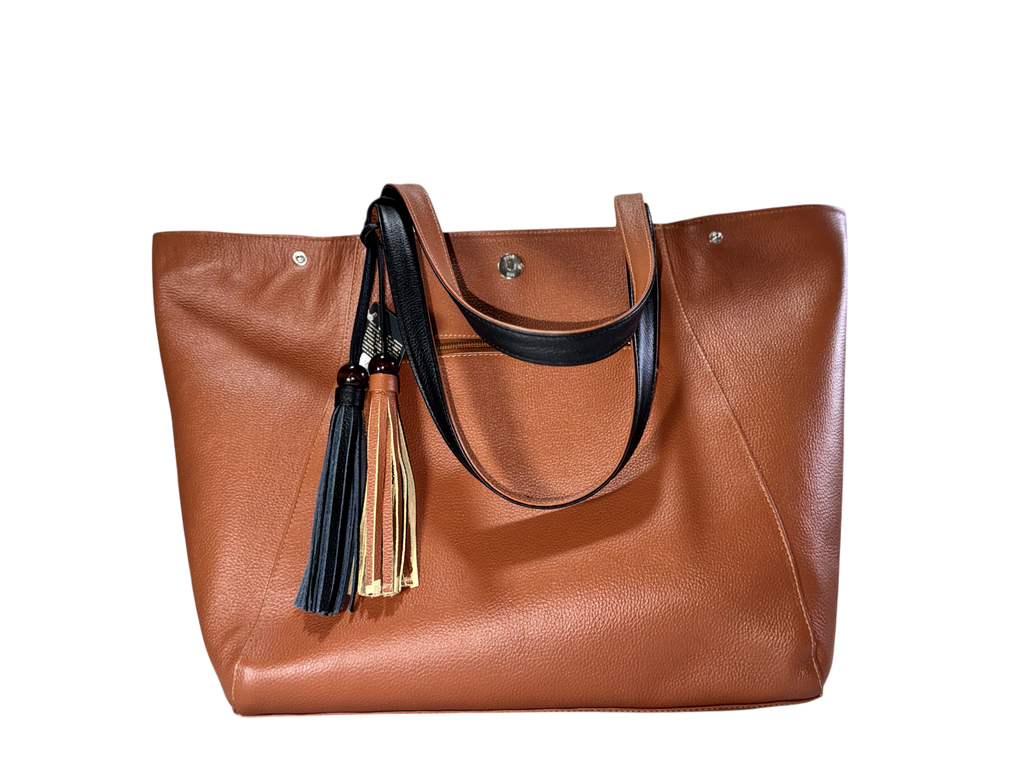 Bolso tote doble cara de cuero natural – Cognac y negro mate