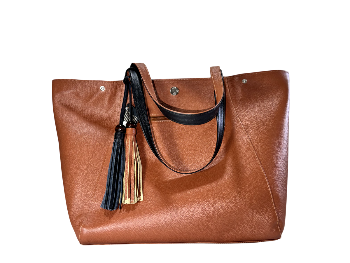 Bolso tote doble cara de cuero natural – Cognac y negro mate