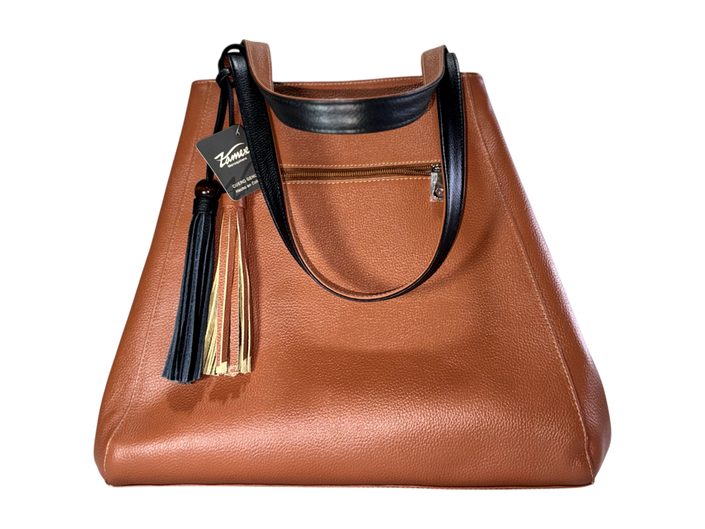 Bolso tote doble cara de cuero natural – Cognac y negro mate