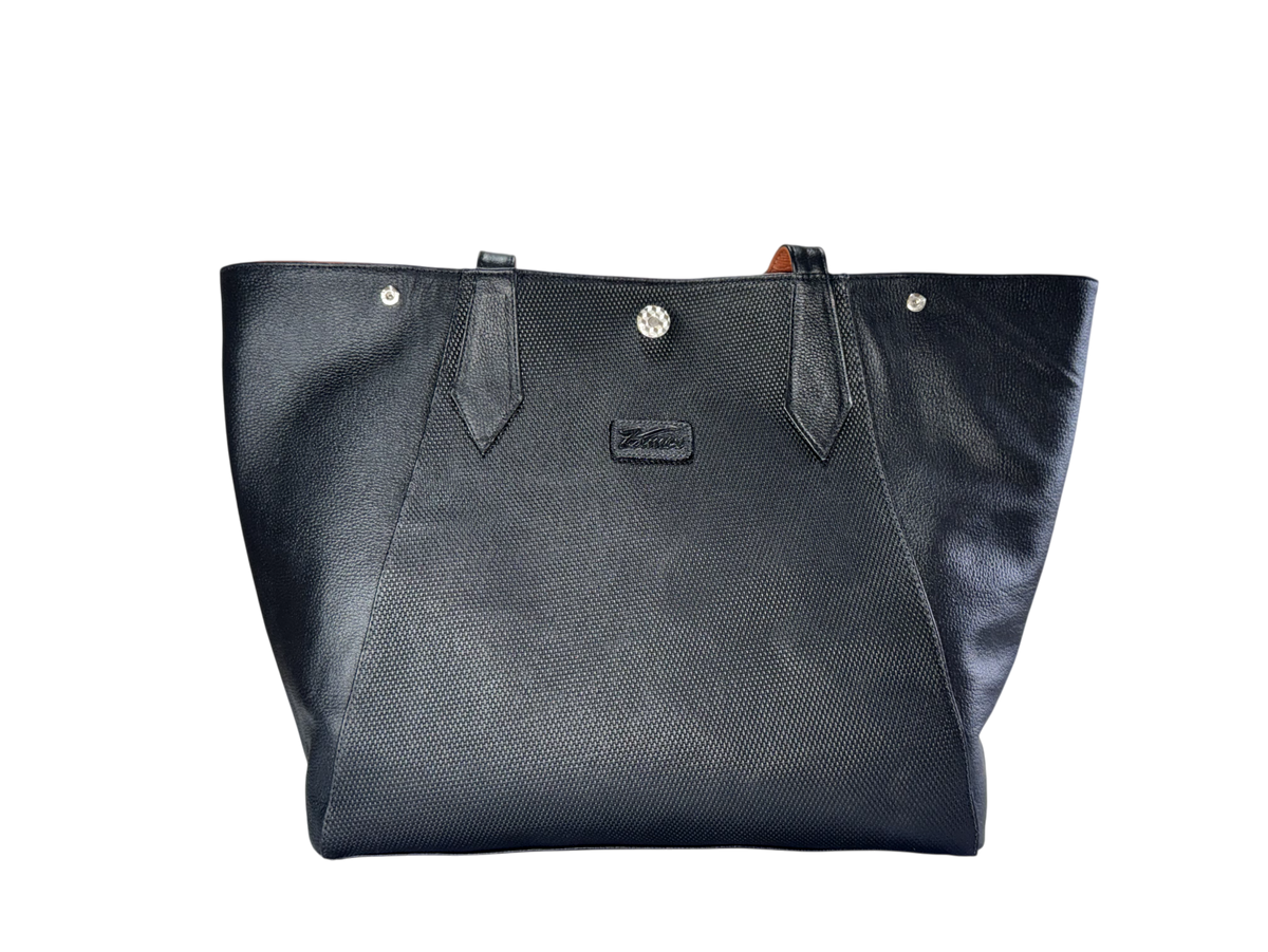 Bolso tote doble cara de cuero natural – Cognac y negro mate