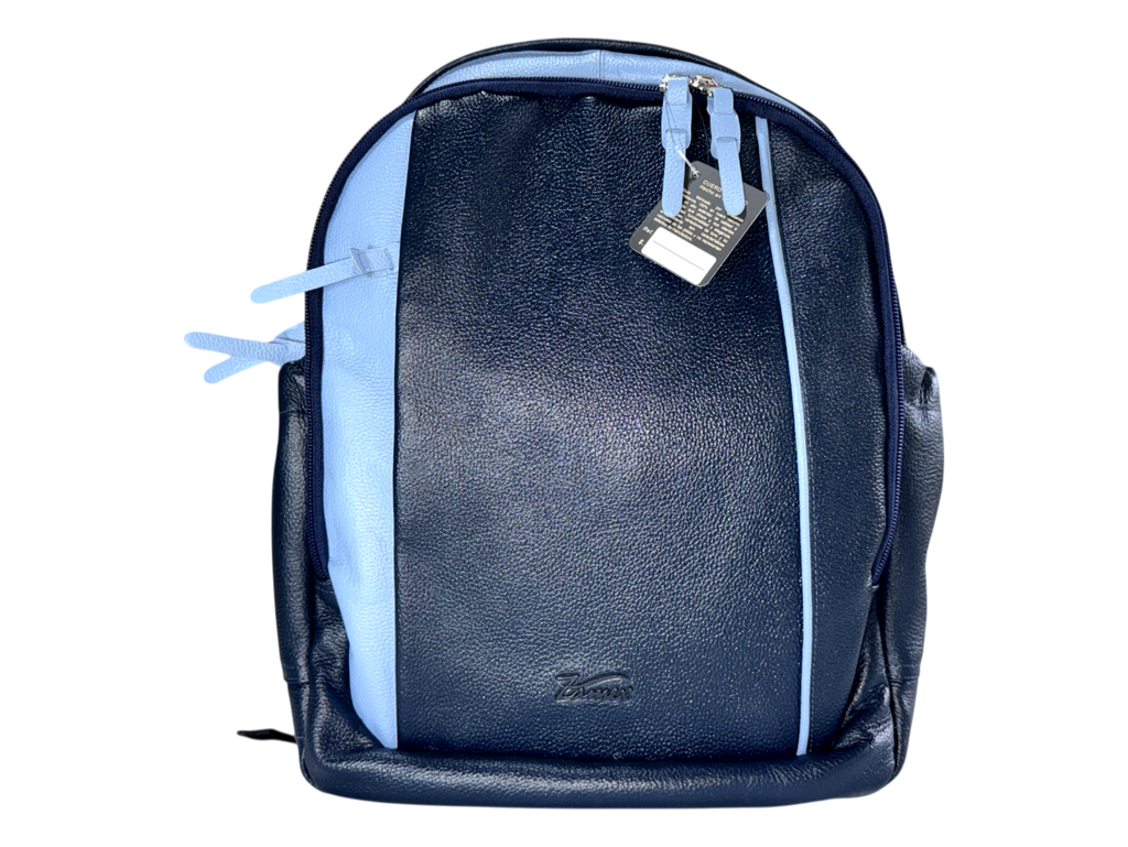 Mochila de cuero natural – Navy con acento azul cielo