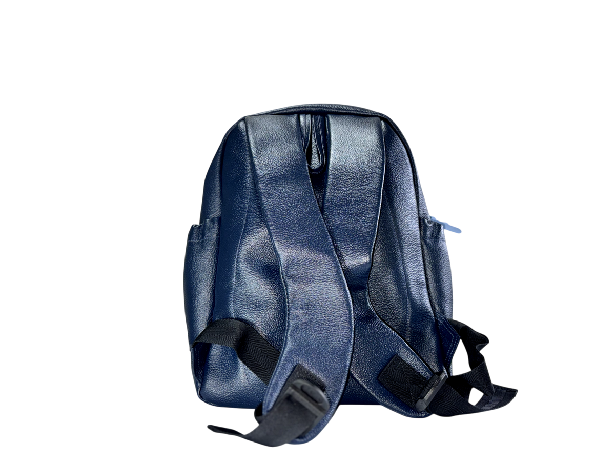 Mochila de cuero natural – Navy con acento azul cielo