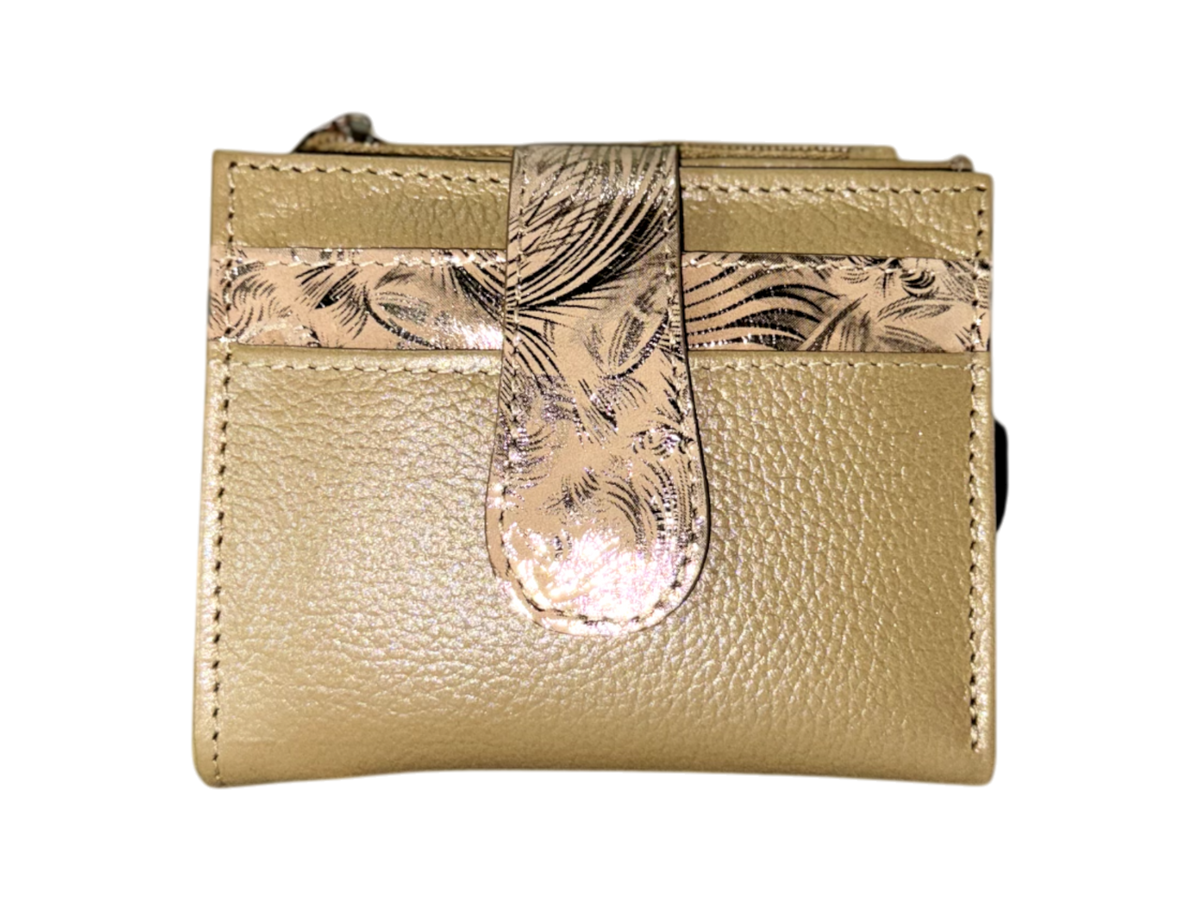 Billetera dama compacta de cuero natural – Detalle floral