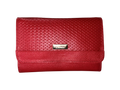 Billetera dama de cuero natural – Roja con textura trenzada