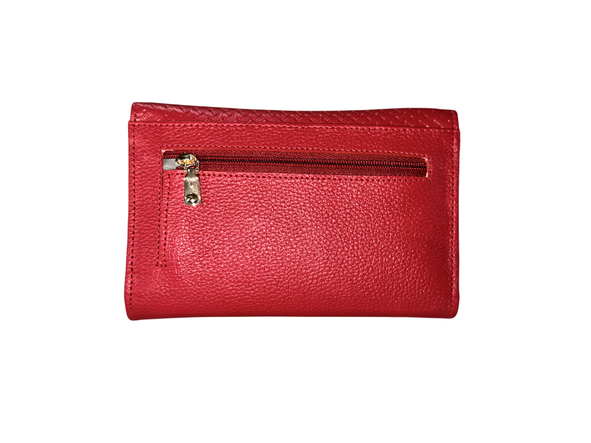 Billetera dama de cuero natural – Roja con textura trenzada