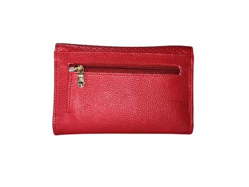 Billetera dama de cuero natural – Roja con textura trenzada