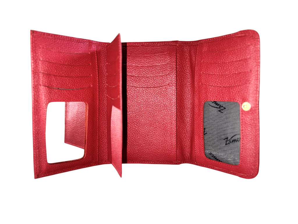 Billetera dama de cuero natural – Roja con textura trenzada