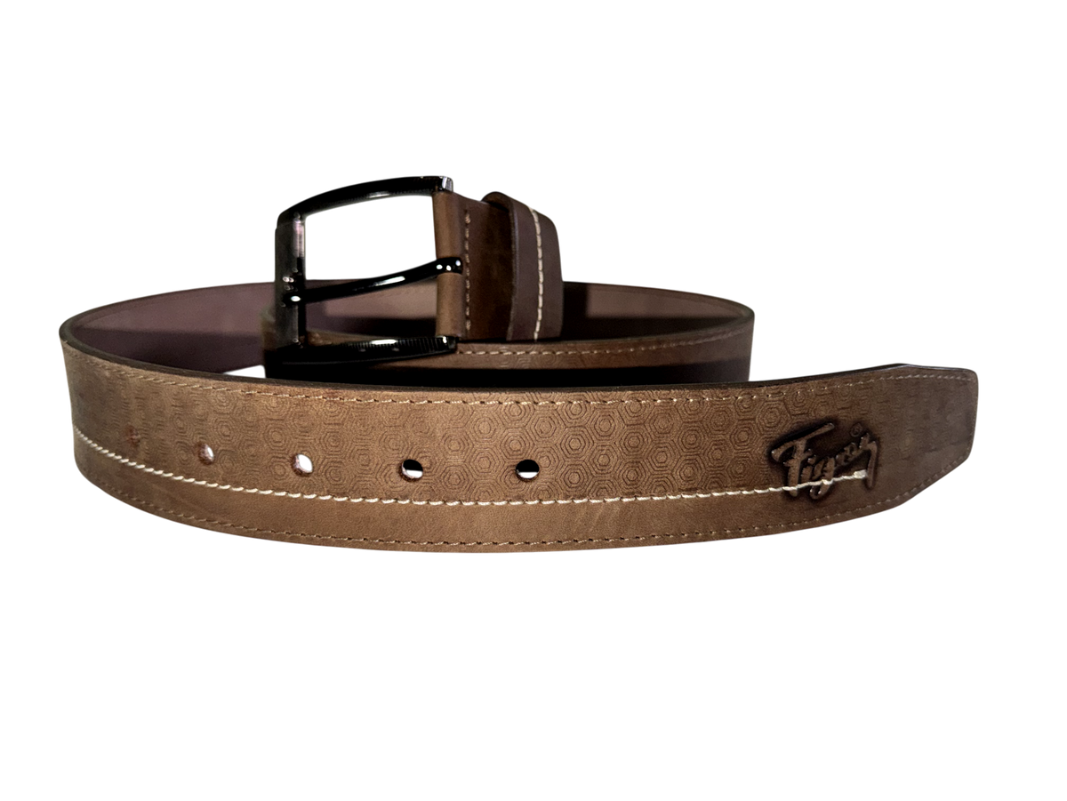 Cinturón hombre de cuero natural – Café con textura hexagonal
