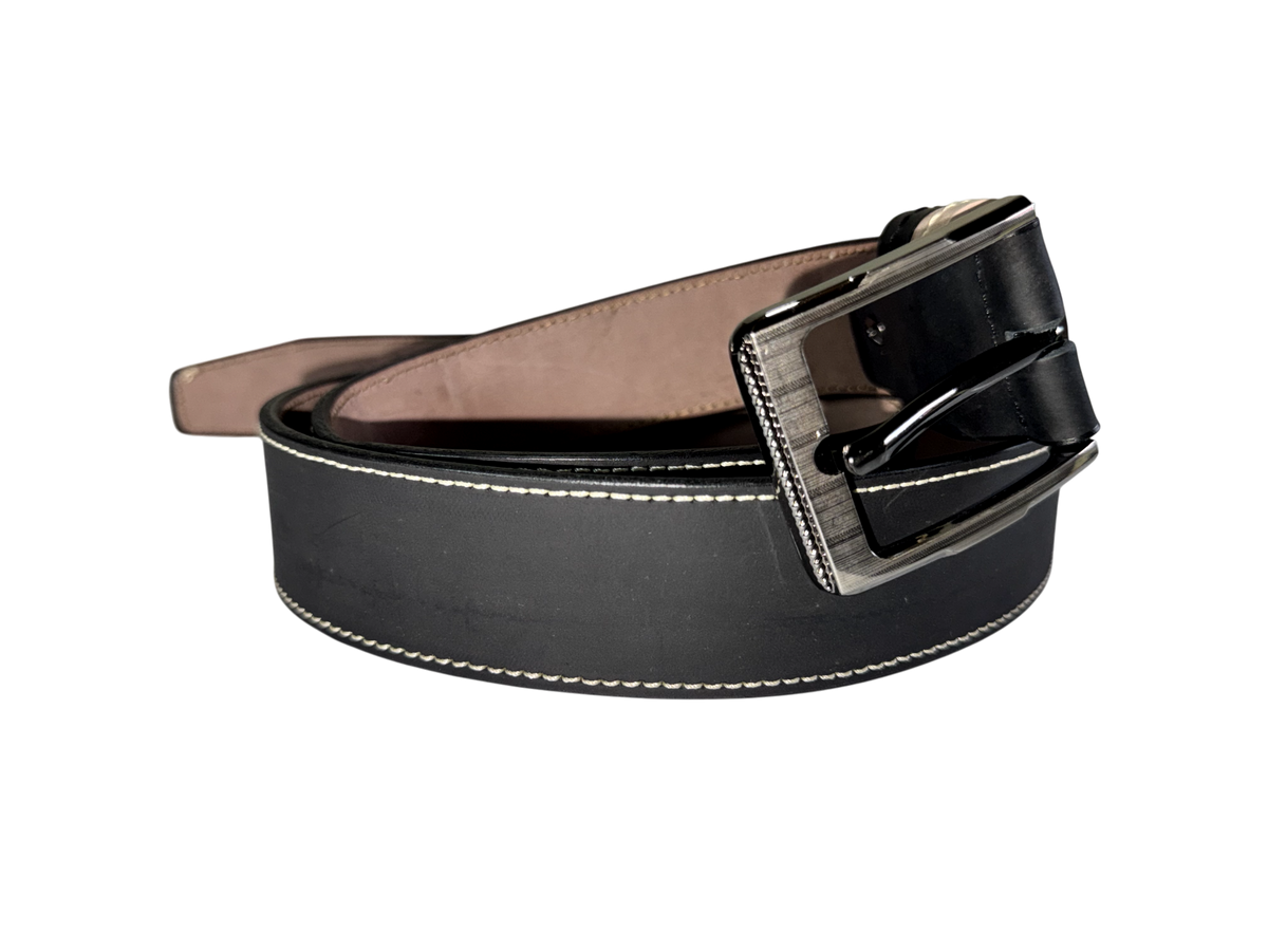 Cinturón hombre de cuero natural – Negro mate con costura contrastada